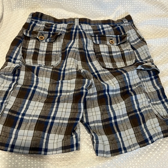 BARRY BRICKEN 100% LINEN PLAID SHORTS 34 - Picture 4 of 5